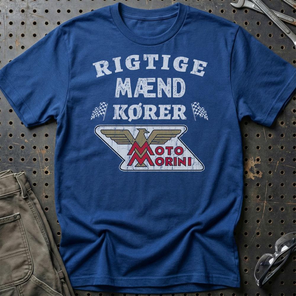 Moto Morini Rigtige Mænd Kører T-Shirt-Beklædning-Moto Morini-Blå Royal-S-Garage Culture Shop- garage - man cave - merchandise