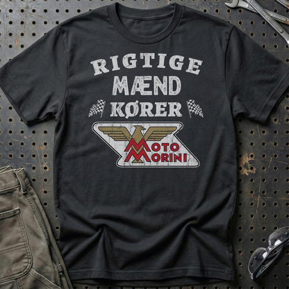 Moto Morini Rigtige Mænd Kører - Unisex T-Shirt , Bomuld-Beklædning-Moto Morini-Sort-S-Garage Culture Shop- garage - man cave - merchandise