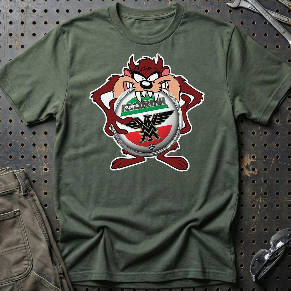 Moto Morini TAZ Unisex T-Shirt , Bomuld-Beklædning-Moto Morini-Grøn Militær-S-Garage Culture Shop- garage - man cave - merchandise