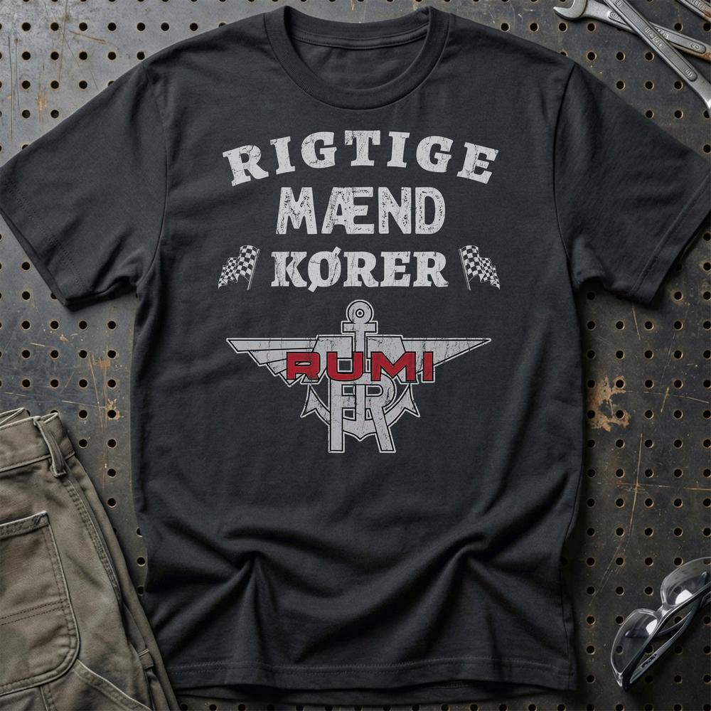Moto Rumi Rigtige Mænd Kører T-Shirt-Beklædning-Moto Rumi-Sort-S-Garage Culture Shop- garage - man cave - merchandise