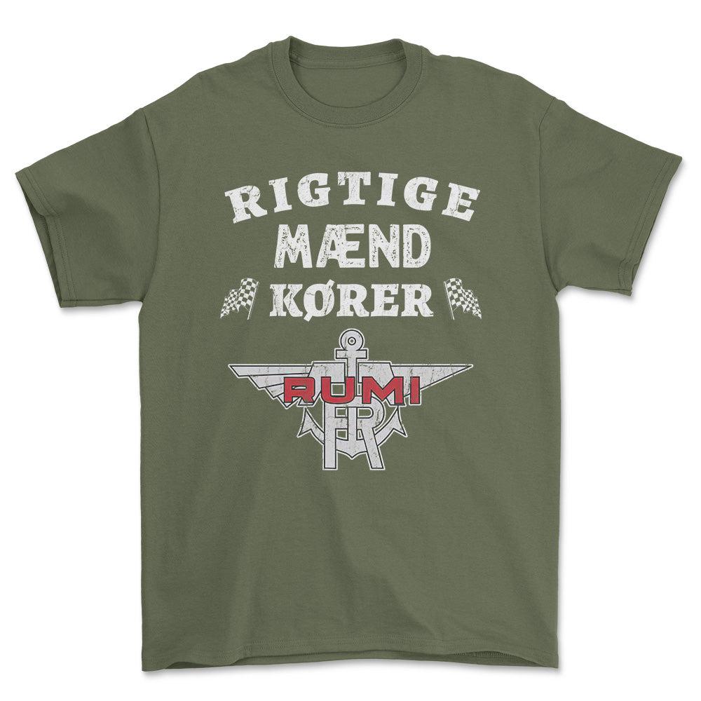 Moto Rumi Rigtige Mænd Kører - Unisex T-Shirt , Bomuld-Beklædning-Moto Rumi-Grøn Militær-S-Forside-Garage Culture Shop- garage - man cave - merchandise