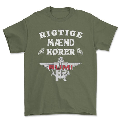 Moto Rumi Rigtige Mænd Kører - Unisex T-Shirt , Bomuld-Beklædning-Moto Rumi-Grøn Militær-S-Forside-Garage Culture Shop- garage - man cave - merchandise