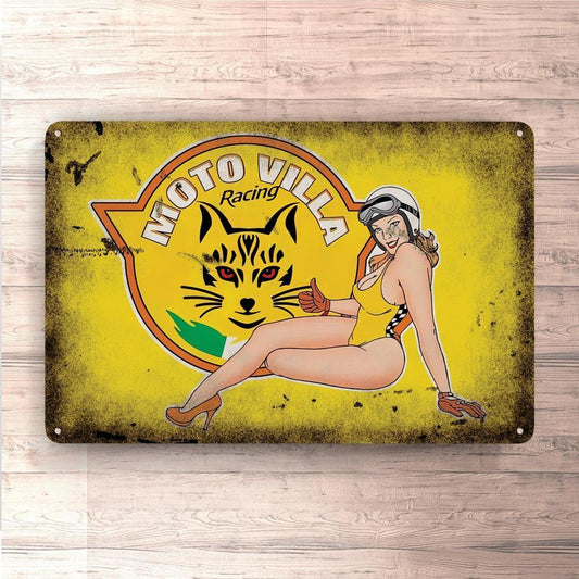 Moto Villa Pin-Up Vintage Skilte, Musemåtte, Dørmåtte-Skilte-Moto Villa-Garage Culture Shop- garage - man cave - merchandise