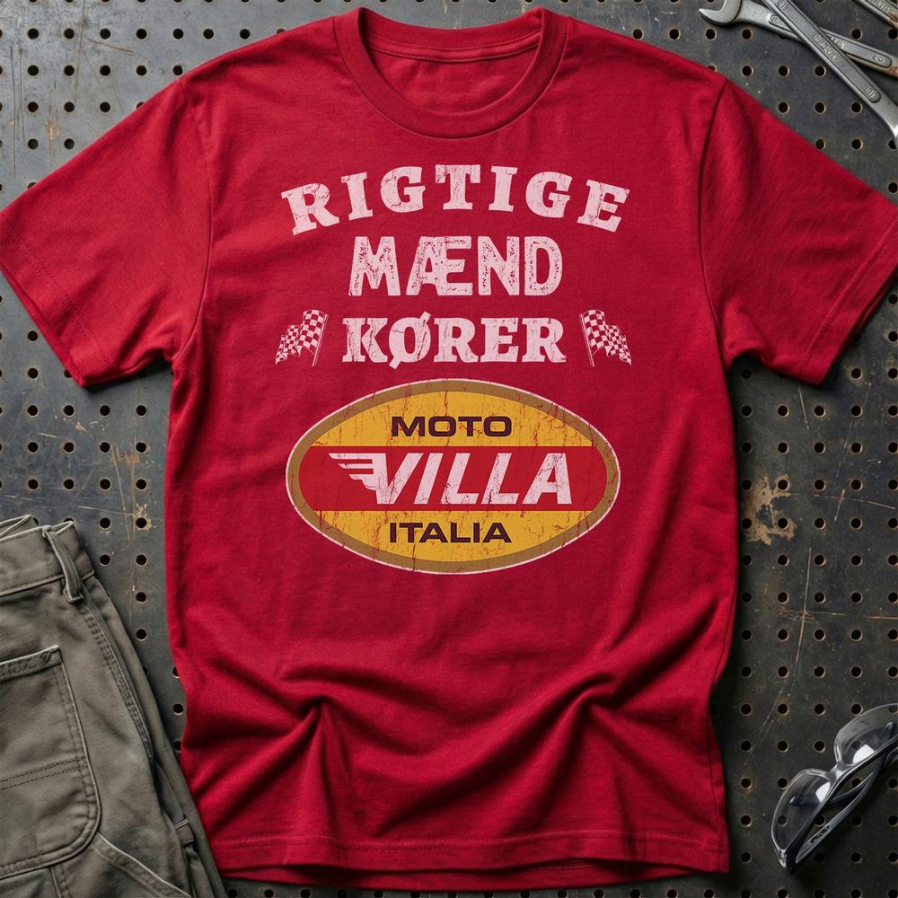 Moto Villa Rigtige Mænd Kører T-Shirt-Beklædning-Moto Villa-Rød-S-Garage Culture Shop- garage - man cave - merchandise