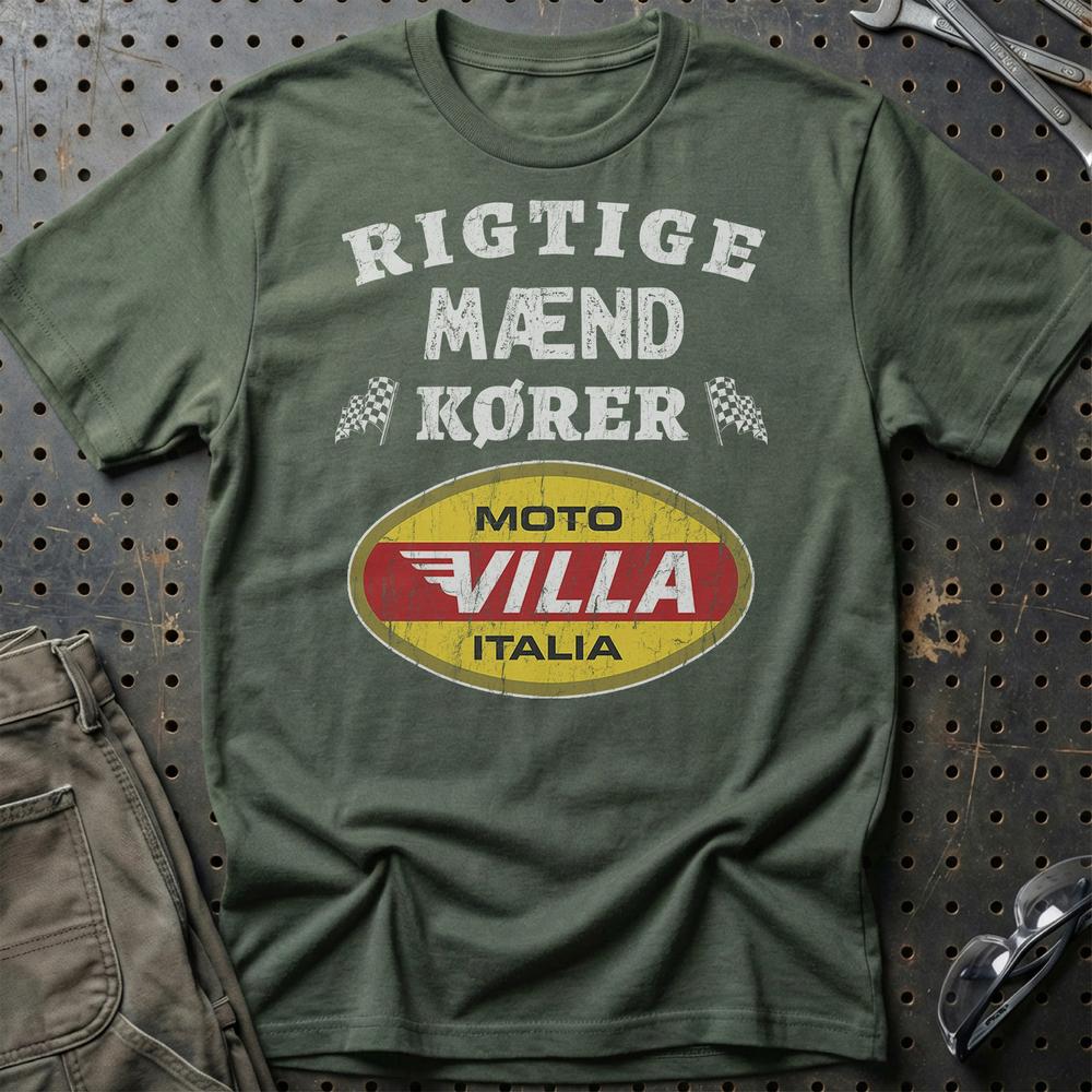 Moto Villa Rigtige Mænd Kører T-Shirt-Beklædning-Moto Villa-Grøn Militær-S-Garage Culture Shop- garage - man cave - merchandise