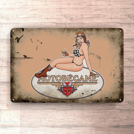 Motobecane Pin-Up Vintage Skilte, Musemåtte, Dørmåtte-Skilte-Motobecane-Garage Culture Shop- garage - man cave - merchandise
