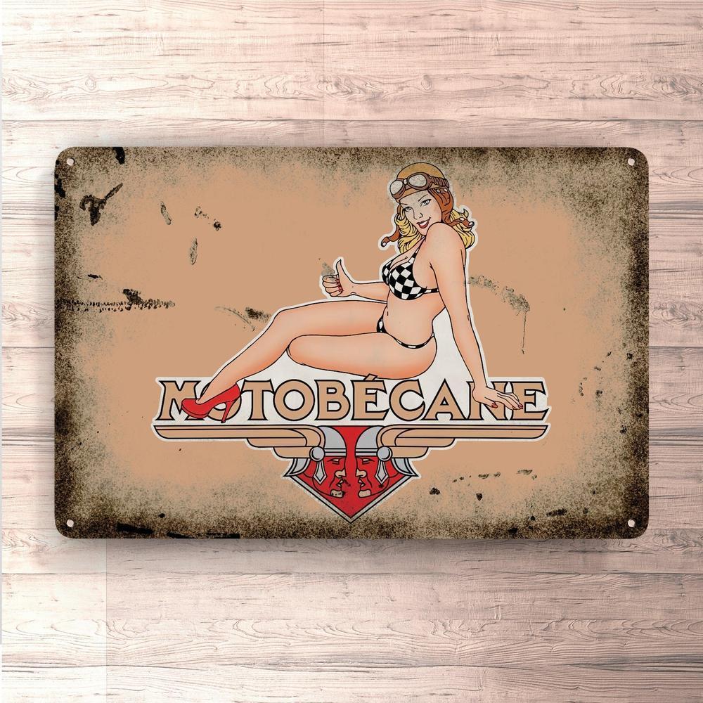 Motobecane Pin-Up Vintage Skilte, Musemåtte, Dørmåtte-Skilte-Motobecane-Garage Culture Shop- garage - man cave - merchandise