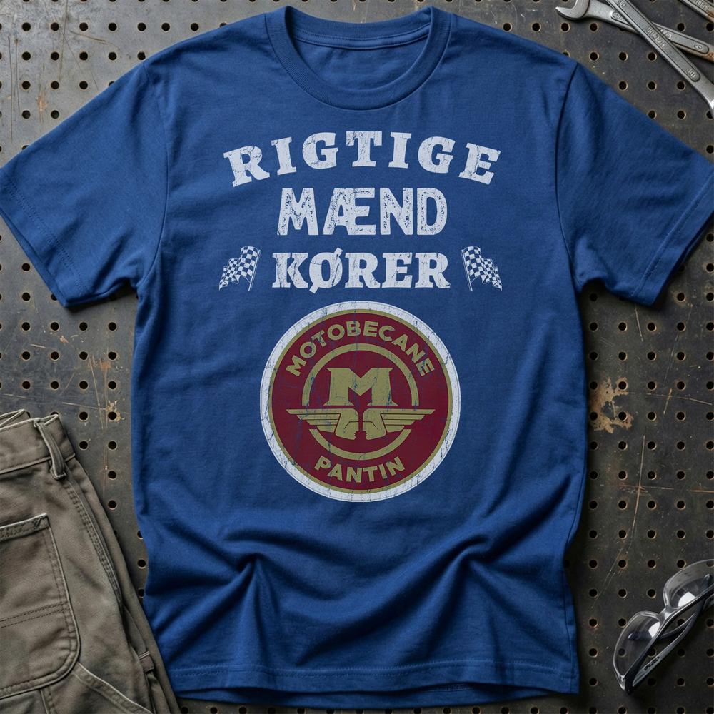 Motobecane Rigtige Mænd Kører T-Shirt-Beklædning-Motobecane-Blå Royal-S-Garage Culture Shop- garage - man cave - merchandise