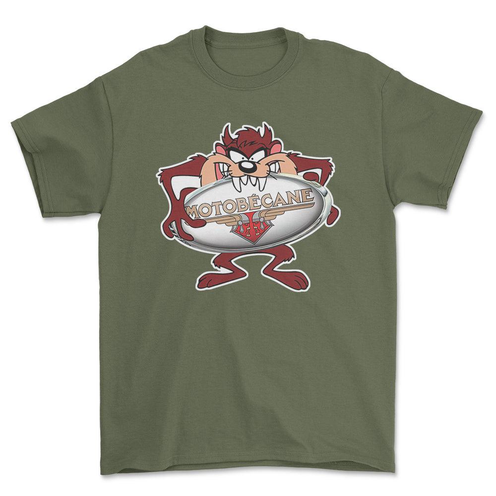 Motobecane TAZ Unisex T-Shirt , Bomuld-Beklædning-Motobecane-Grøn Militær-S-Forside-Garage Culture Shop- garage - man cave - merchandise