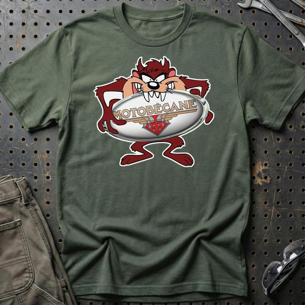 Motobecane TAZ Unisex T-Shirt , Bomuld-Beklædning-Motobecane-Grøn Militær-S-Garage Culture Shop- garage - man cave - merchandise