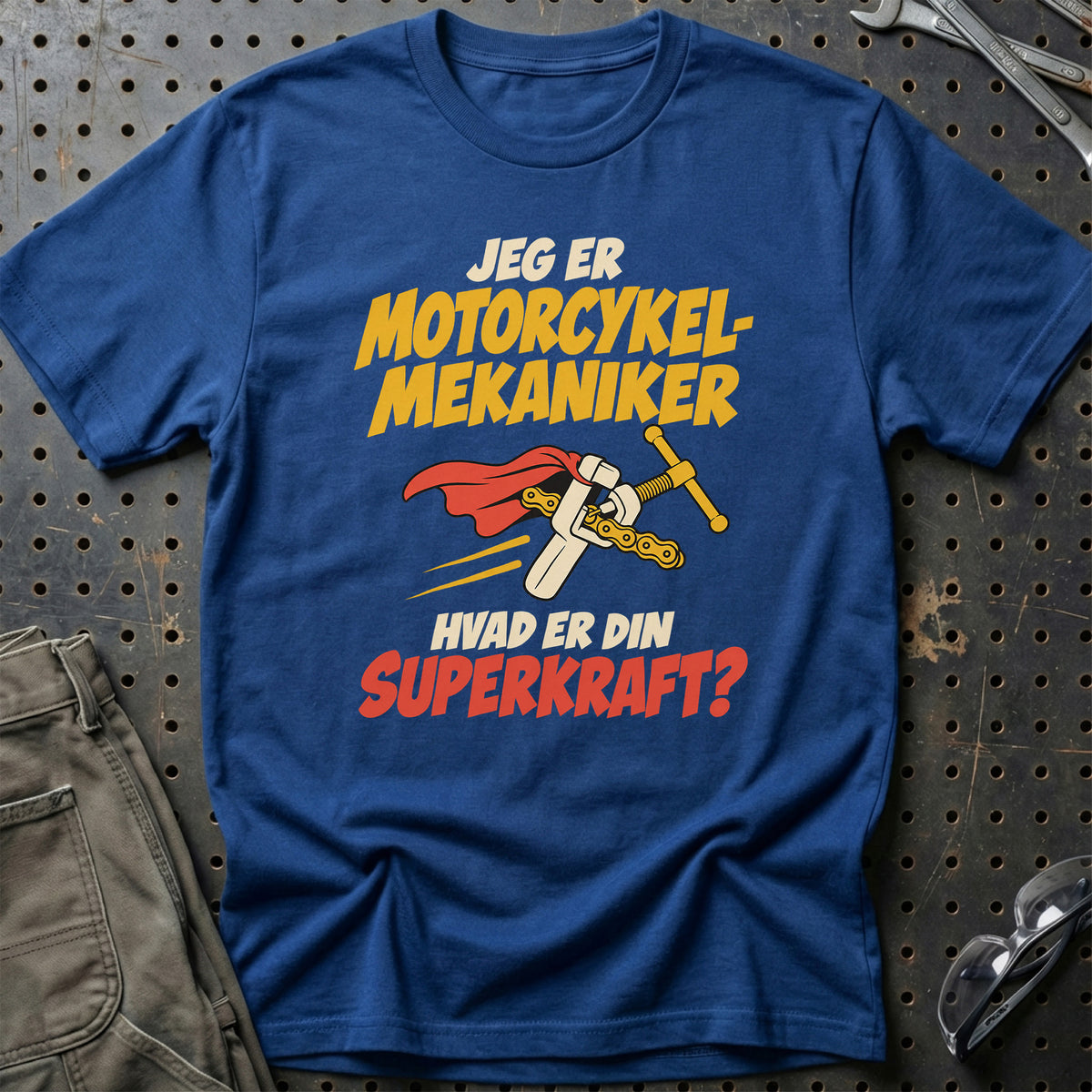 
Motorcykelmekaniker – Hvad er din superkraft? – Unisex T-Shirt – Blå Royal