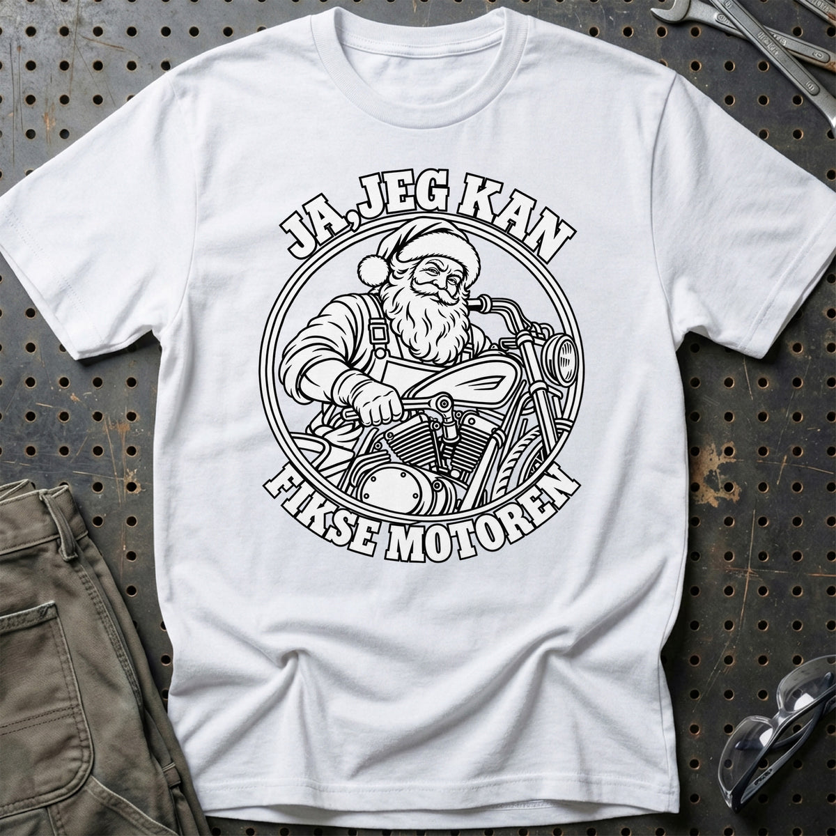 
Motorcykelmekaniker – Santa Kan Det – Jul T-Shirt – Hvid