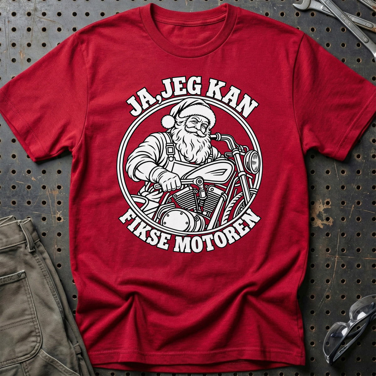 
Motorcykelmekaniker – Santa Kan Det – Jul T-Shirt – Rød