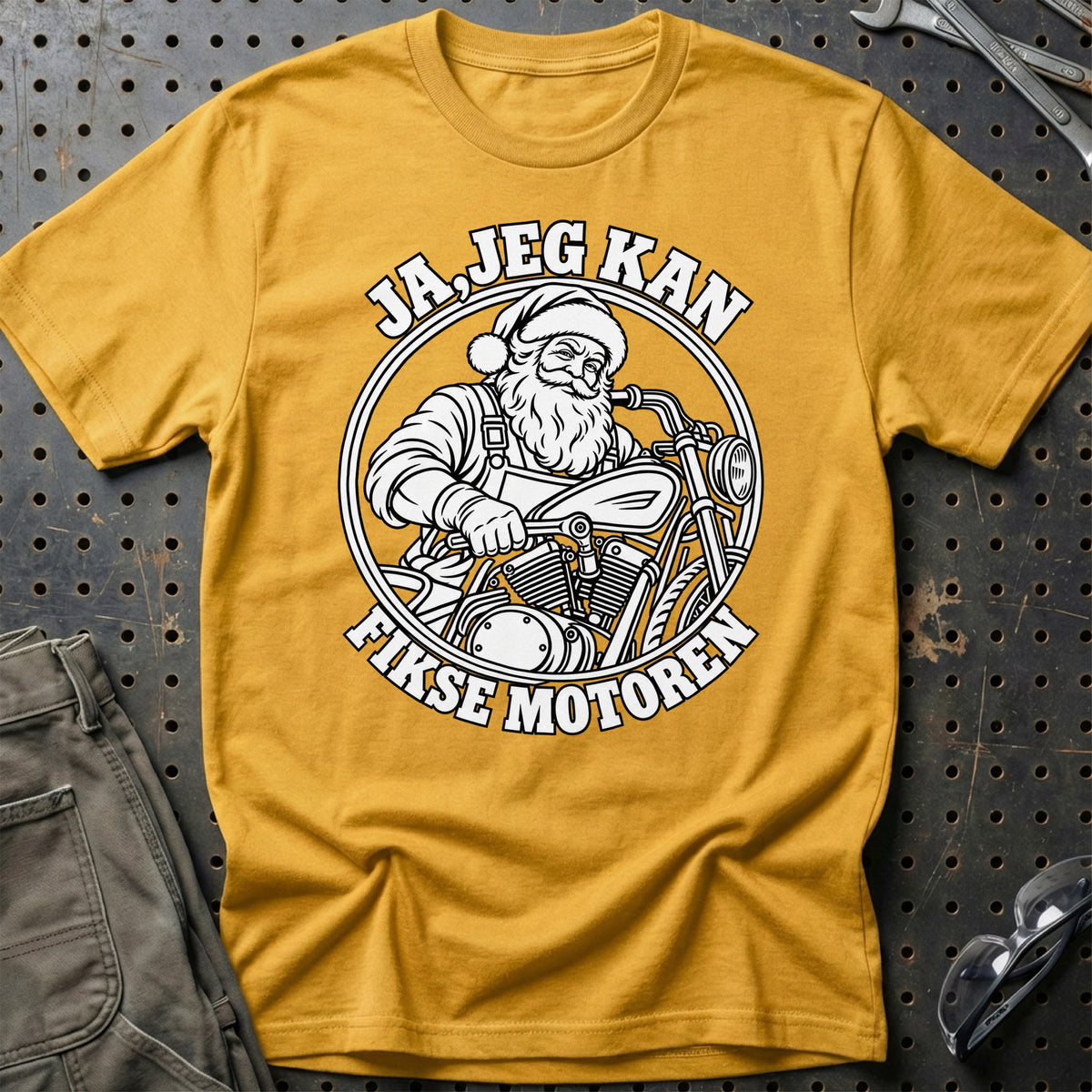 
Motorcykelmekaniker – Santa Kan Det – Jul T-Shirt – Guld