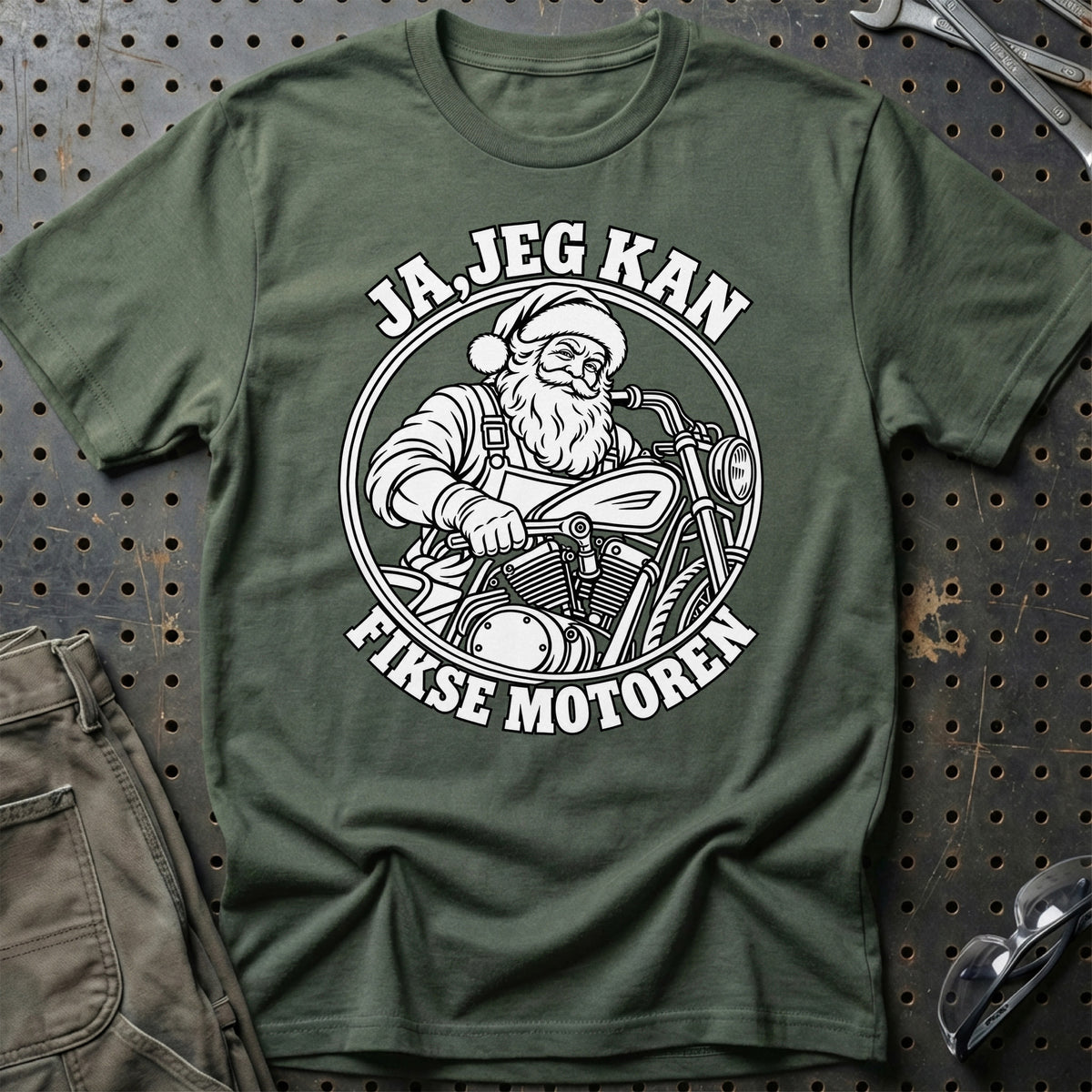 
Motorcykelmekaniker – Santa Kan Det – Jul T-Shirt – Grøn Militær