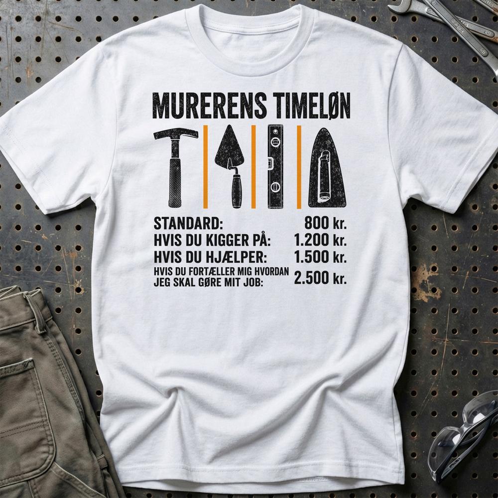 Murerens Timeløn - Unisex T-Shirt , Bomuld-Beklædning-Garage Culture-Hvid-S-Garage Culture Shop- garage - man cave - merchandise