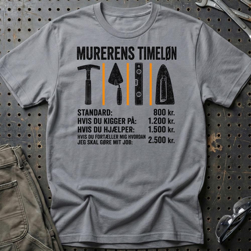 Murerens Timeløn - Unisex T-Shirt , Bomuld-Beklædning-Garage Culture-Grå Sport-S-Garage Culture Shop- garage - man cave - merchandise