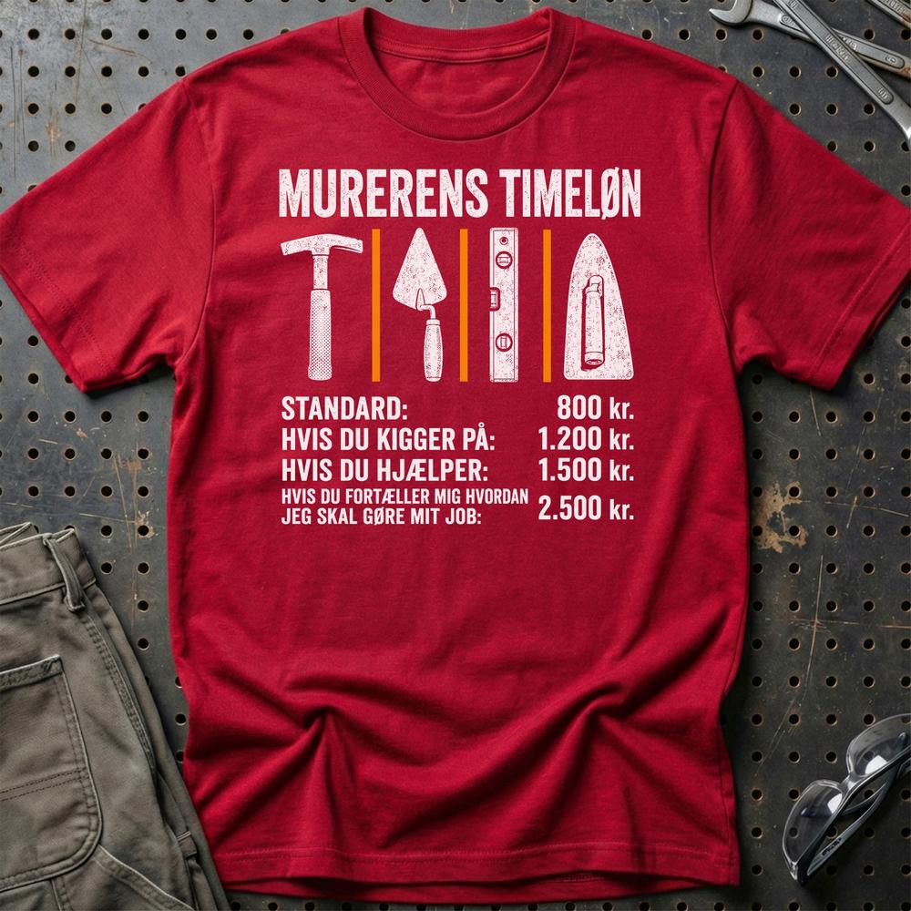 Murerens Timeløn - Unisex T-Shirt , Bomuld-Beklædning-Garage Culture-Rød-S-Garage Culture Shop- garage - man cave - merchandise