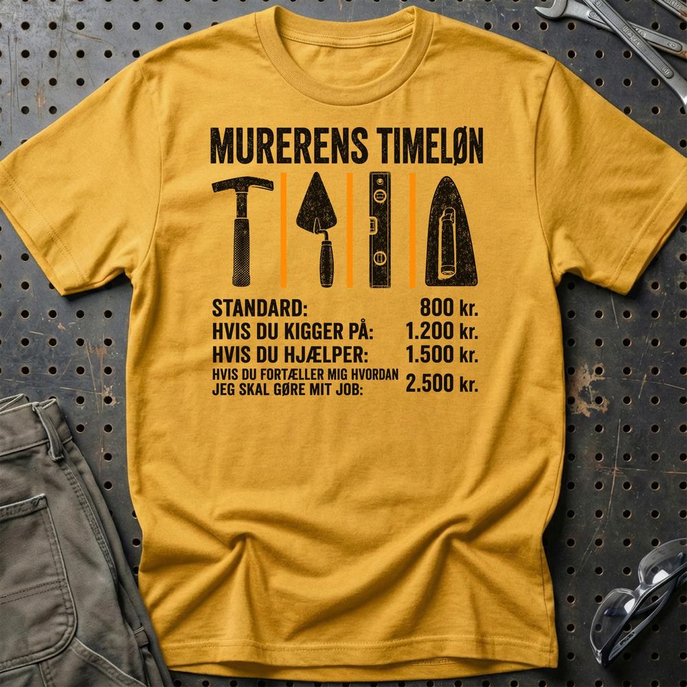 Murerens Timeløn - Unisex T-Shirt , Bomuld-Beklædning-Garage Culture-Guld-S-Garage Culture Shop- garage - man cave - merchandise