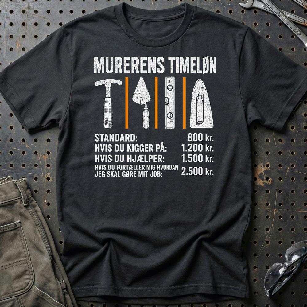 Murerens Timeløn - Unisex T-Shirt , Bomuld-Beklædning-Garage Culture-Sort-S-Garage Culture Shop- garage - man cave - merchandise