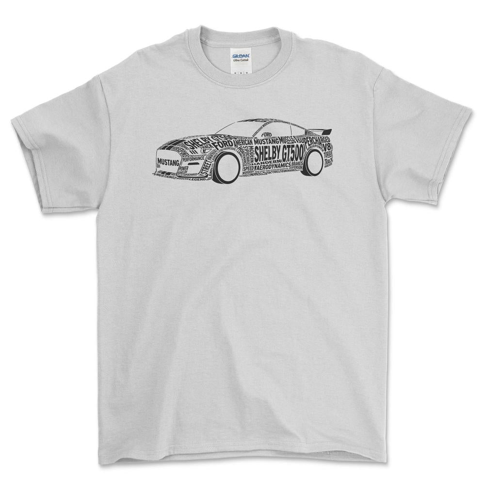 Mustang Shelby 500 2021 Old School Typography - Unisex T-Shirt-Beklædning-Ford-Hvid-S-Forside-Garage Culture Shop- garage - man cave - merchandise