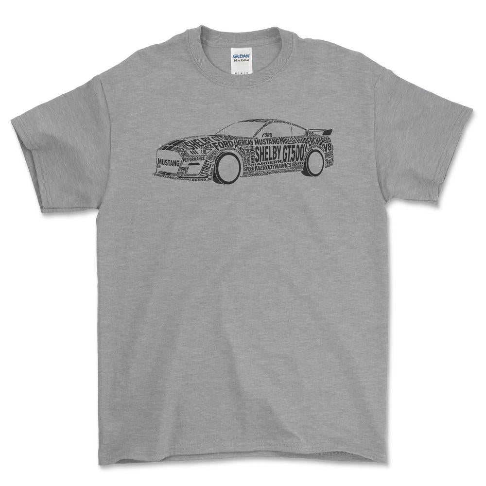 Mustang Shelby 500 2021 Old School Typography - Unisex T-Shirt-Beklædning-Ford-Grå Sport-S-Forside-Garage Culture Shop- garage - man cave - merchandise