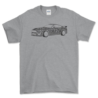 Mustang Shelby 500 2021 Old School Typography - Unisex T-Shirt-Beklædning-Ford-Grå Sport-S-Forside-Garage Culture Shop- garage - man cave - merchandise
