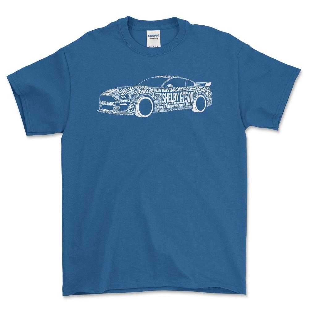Mustang Shelby 500 2021 Old School Typography - Unisex T-Shirt-Beklædning-Ford-Blå Royal-S-Forside-Garage Culture Shop- garage - man cave - merchandise