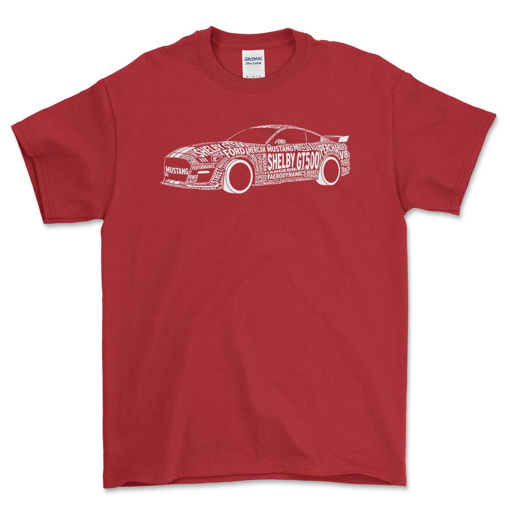Mustang Shelby 500 2021 Old School Typography - Unisex T-Shirt-Beklædning-Ford-Rød-S-Forside-Garage Culture Shop- garage - man cave - merchandise