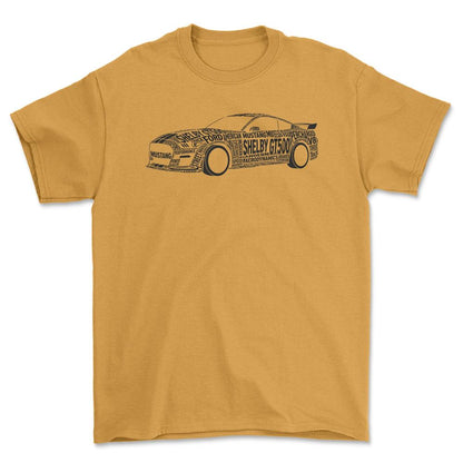 Mustang Shelby 500 2021 Old School Typography - Unisex T-Shirt-Beklædning-Ford-Guld-S-Forside-Garage Culture Shop- garage - man cave - merchandise