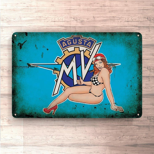 Mv Agusta Pin-Up Vintage Skilte, Musemåtte, Dørmåtte-Skilte-MV Agusta-Garage Culture Shop- garage - man cave - merchandise