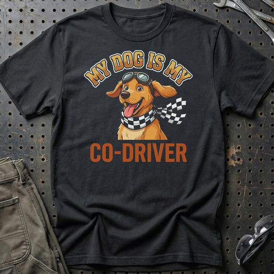 My Dog Is My Co-Driver - Unisex T-Shirt , Bomuld-Beklædning-Garage Culture-Sort-S-Garage Culture Shop- garage - man cave - merchandise