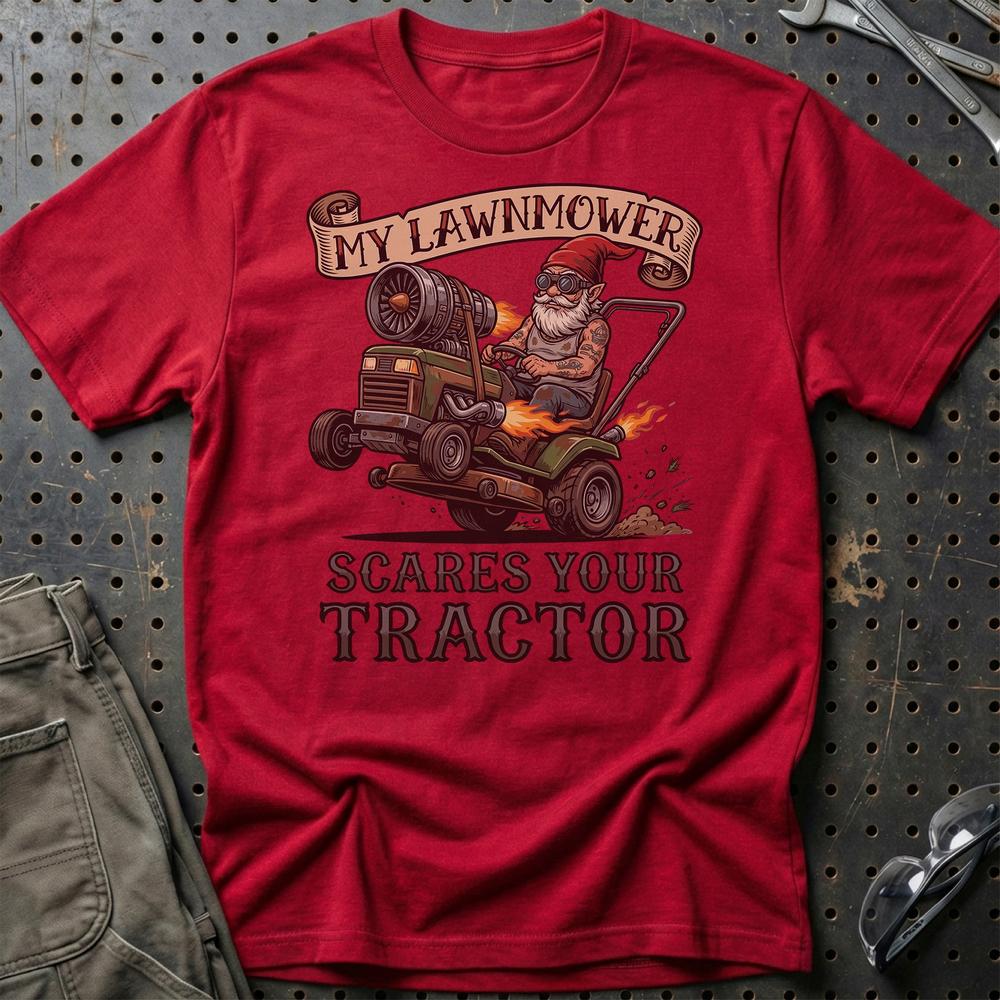 My Lawnmower Scares Your Tractor Tractor Pulling Gnome - Unisex T-Shirt , Bomuld-Beklædning-Garage Culture-Rød-S-Garage Culture Shop- garage - man cave - merchandise
