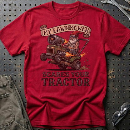 My Lawnmower Scares Your Tractor Tractor Pulling Gnome - Unisex T-Shirt , Bomuld-Beklædning-Garage Culture-Rød-S-Garage Culture Shop- garage - man cave - merchandise