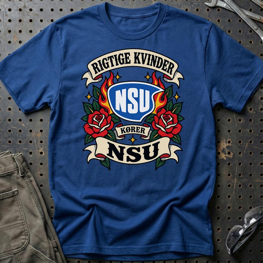 
Produktbillede af NSU Rigtige Kvinder Kører – Roser og Flammer T-Shirt