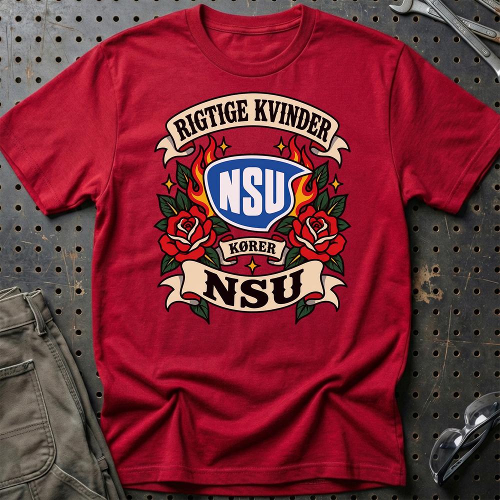 
Produktbillede af NSU Rigtige Kvinder Kører – Roser og Flammer T-Shirt