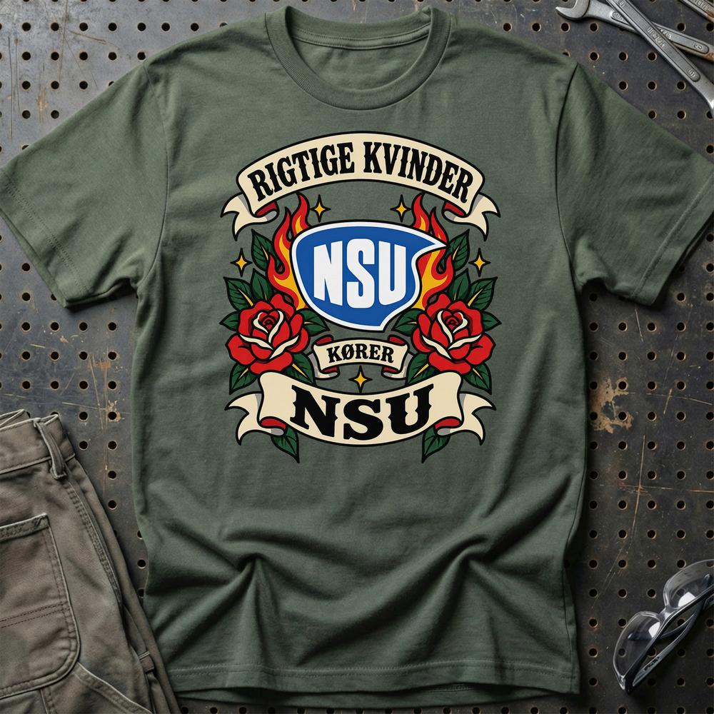 
Produktbillede af NSU Rigtige Kvinder Kører – Roser og Flammer T-Shirt