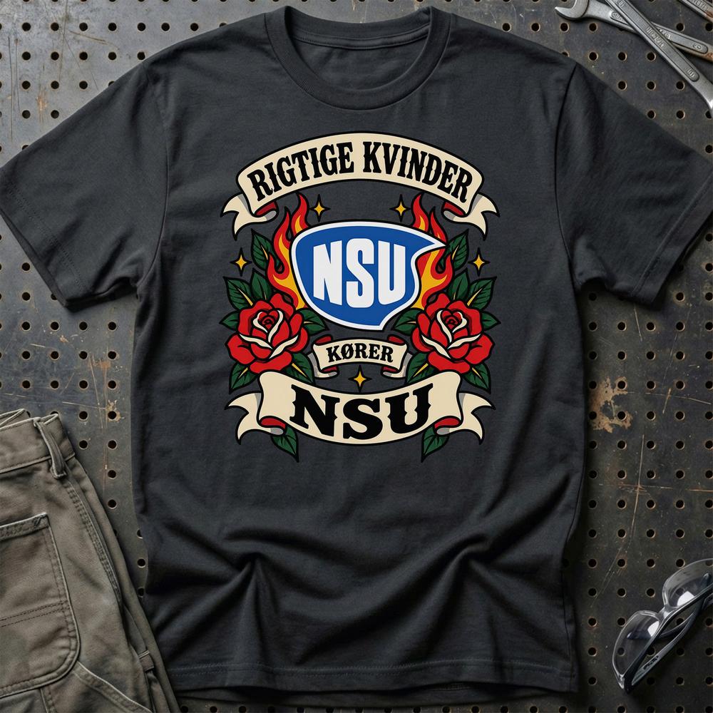 
Produktbillede af NSU Rigtige Kvinder Kører – Roser og Flammer T-Shirt