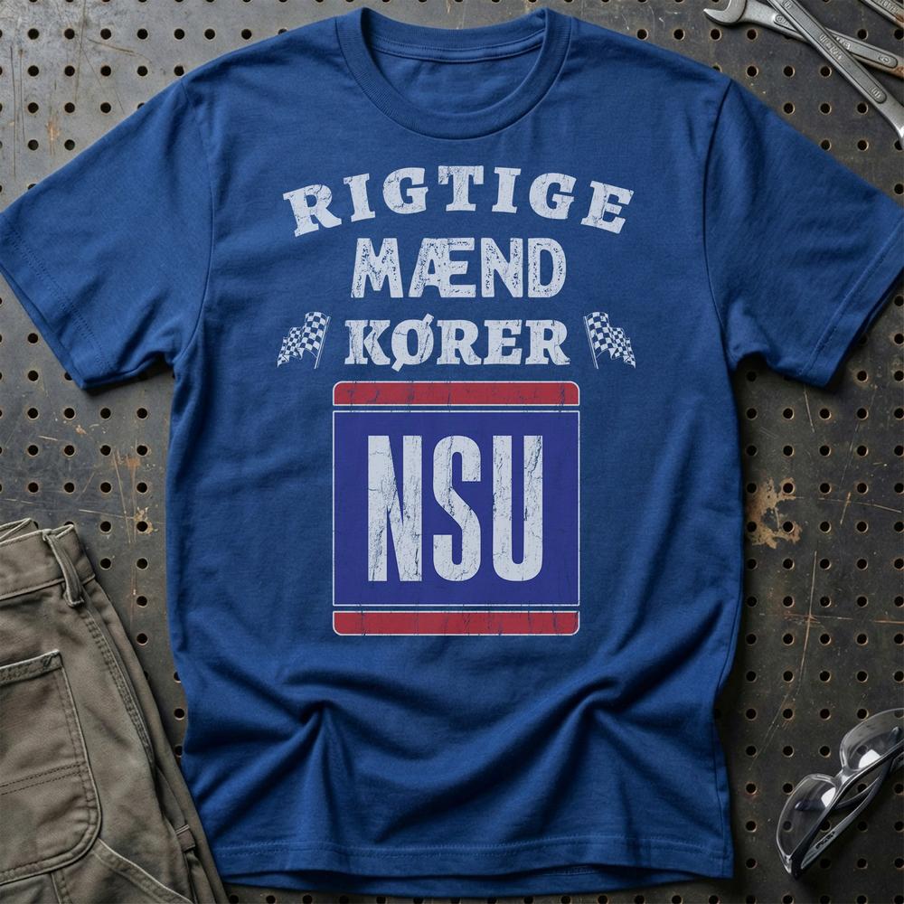 NSU Rigtige Mænd Kører - Unisex T-Shirt , Bomuld-Beklædning-NSU-Blå Royal-S-Garage Culture Shop- garage - man cave - merchandise