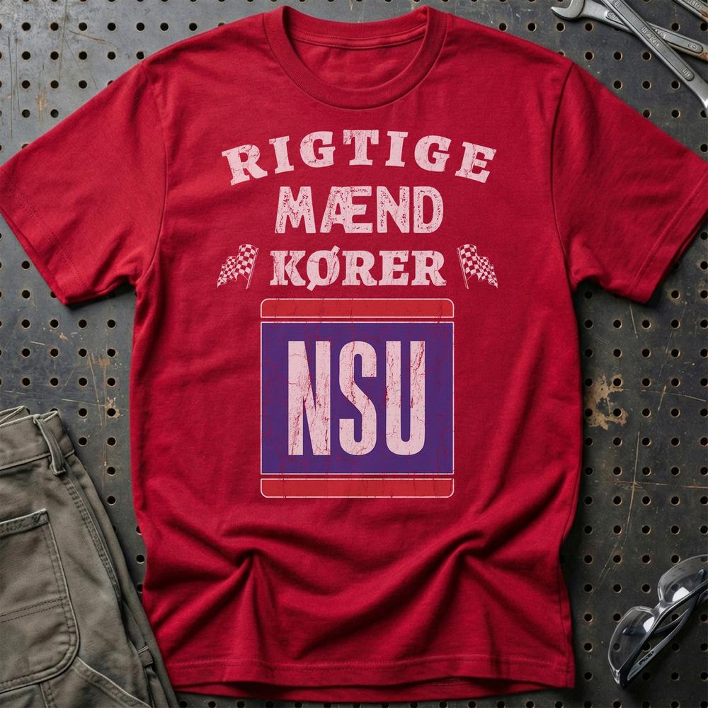 NSU Rigtige Mænd Kører - Unisex T-Shirt , Bomuld-Beklædning-NSU-Rød-S-Garage Culture Shop- garage - man cave - merchandise