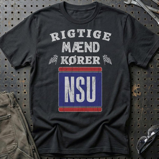 NSU Rigtige Mænd Kører - Unisex T-Shirt , Bomuld-Beklædning-NSU-Sort-S-Garage Culture Shop- garage - man cave - merchandise