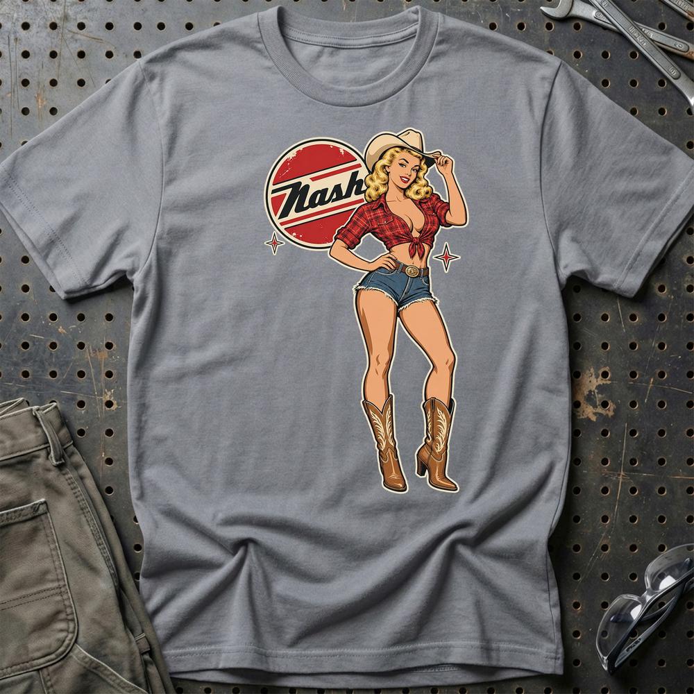 Nash Cowboy Pinup T-Shirt-Beklædning-Nash-Grå Sport-S-Garage Culture Shop- garage - man cave - merchandise