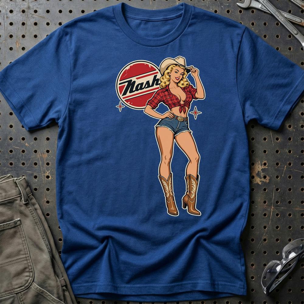 Nash Cowboy Pinup T-Shirt-Beklædning-Nash-Blå Royal-S-Garage Culture Shop- garage - man cave - merchandise