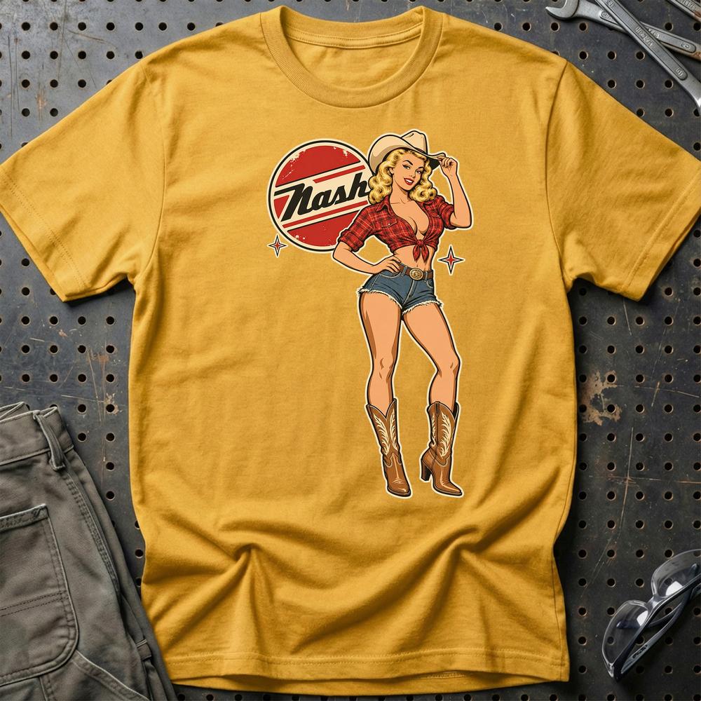 Nash Cowboy Pinup T-Shirt-Beklædning-Nash-Guld-S-Garage Culture Shop- garage - man cave - merchandise