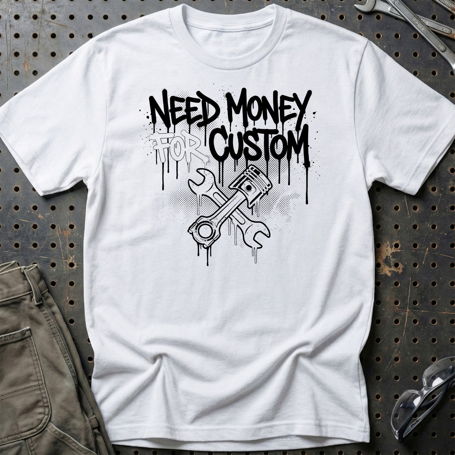 Need Money for Custom – Dansk Garage & Bilkultur - Unisex T-Shirt , Bomuld-Beklædning-Garage Culture-Hvid-S-Garage Culture Shop- garage - man cave - merchandise