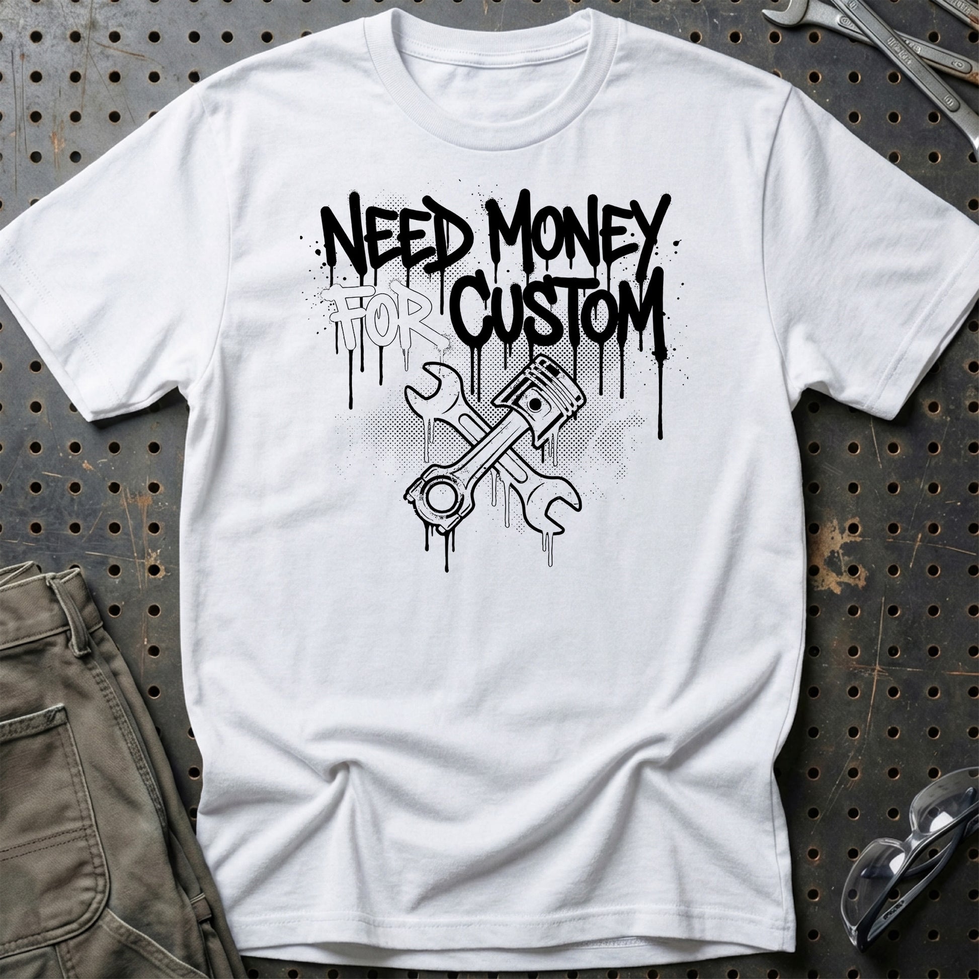 Need Money for Custom – Dansk Garage & Bilkultur - Unisex T-Shirt , Bomuld-Beklædning-Garage Culture-Hvid-S-Garage Culture Shop- garage - man cave - merchandise
