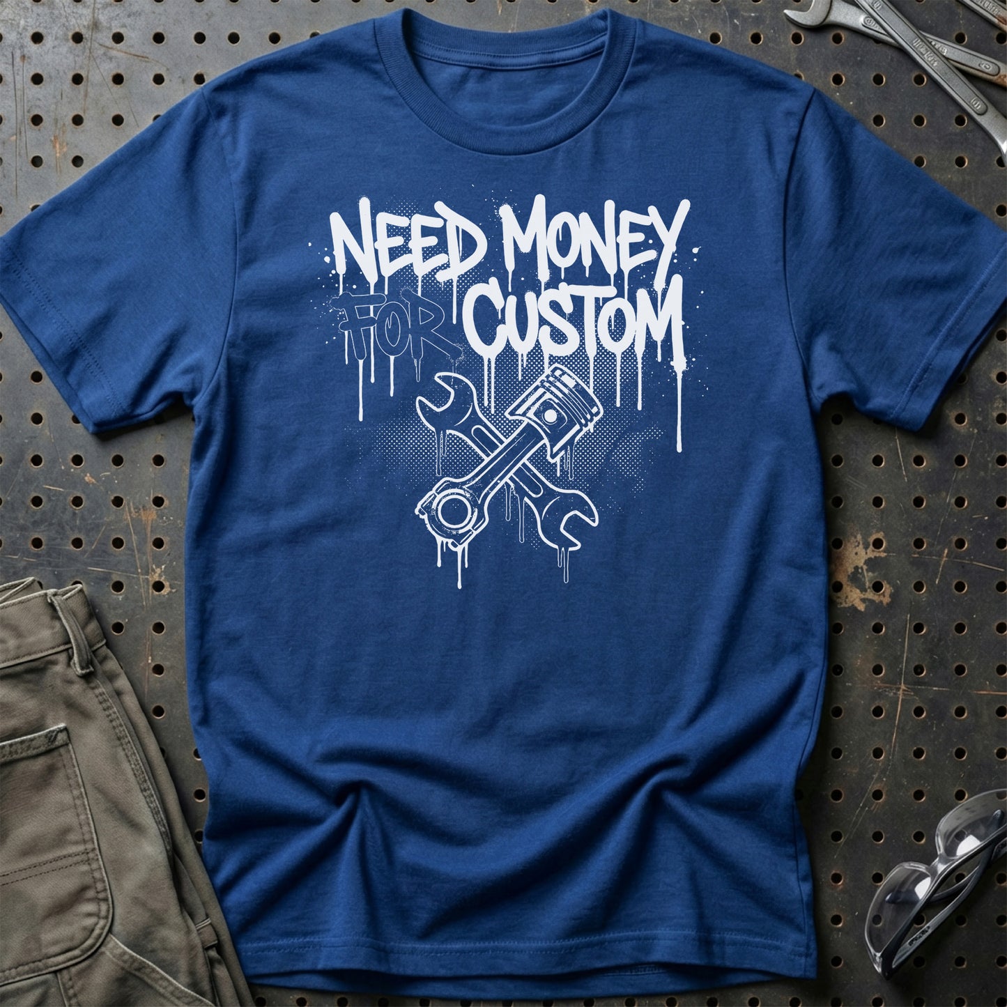 Need Money for Custom – Dansk Garage & Bilkultur - Unisex T-Shirt , Bomuld-Beklædning-Garage Culture-Blå Royal-S-Garage Culture Shop- garage - man cave - merchandise