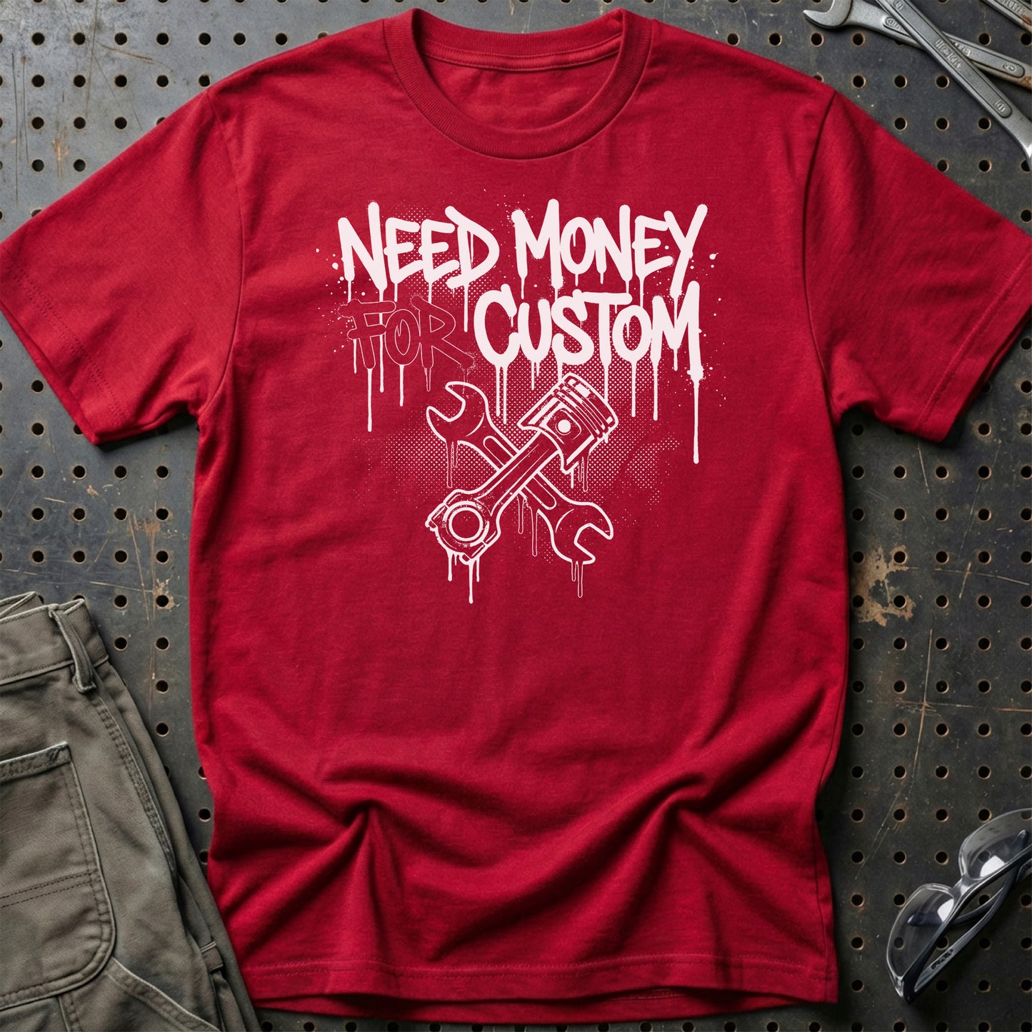 Need Money for Custom – Dansk Garage & Bilkultur - Unisex T-Shirt , Bomuld-Beklædning-Garage Culture-Rød-S-Garage Culture Shop- garage - man cave - merchandise