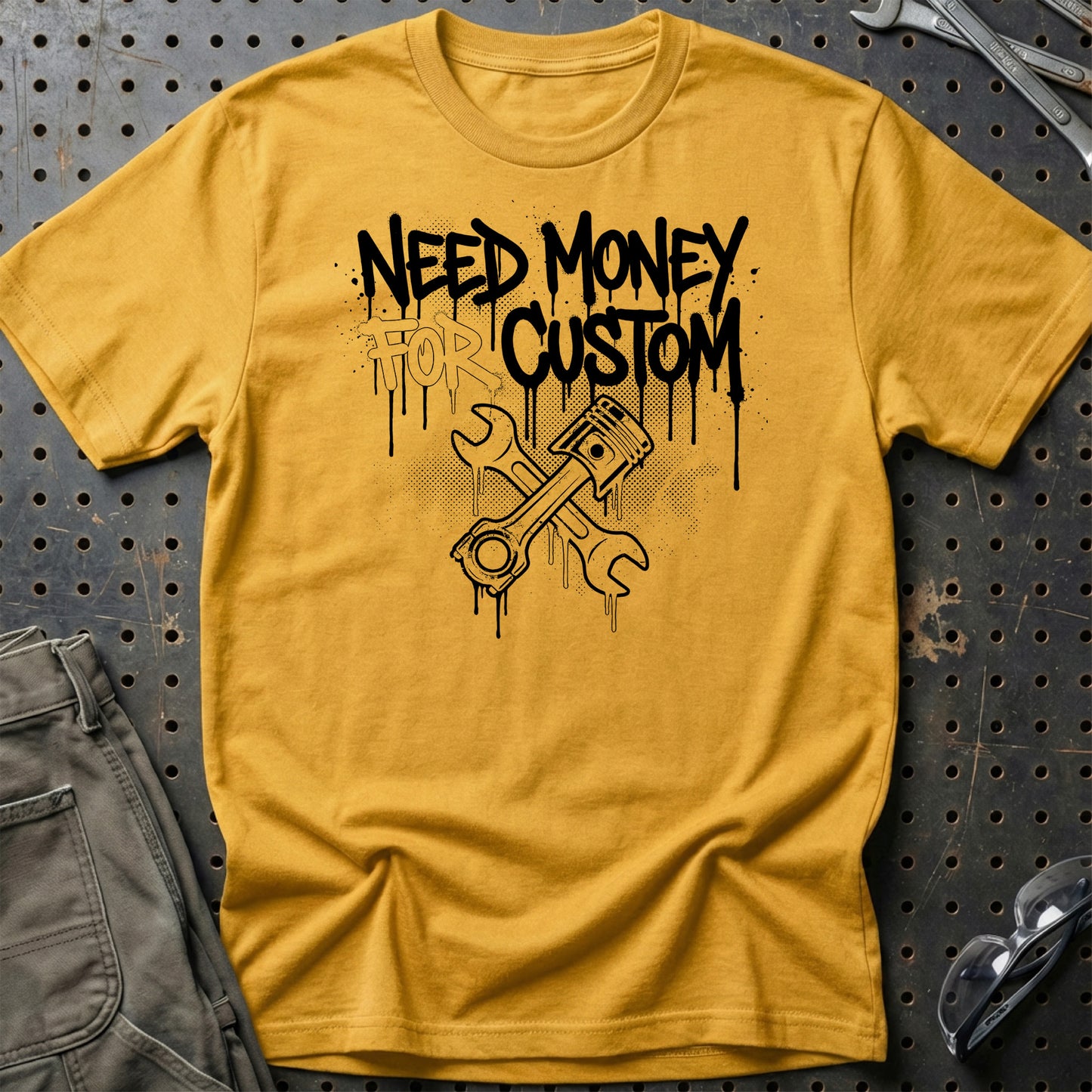 Need Money for Custom – Dansk Garage & Bilkultur - Unisex T-Shirt , Bomuld-Beklædning-Garage Culture-Guld-S-Garage Culture Shop- garage - man cave - merchandise