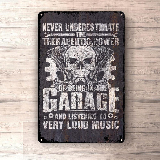 Never Underestimate The Therapeutic Power Of Garage Skilte, Musemåtte, Dørmåtte , Plakat-Skilte-Funny Garage-Garage Culture Shop- garage - man cave - merchandise